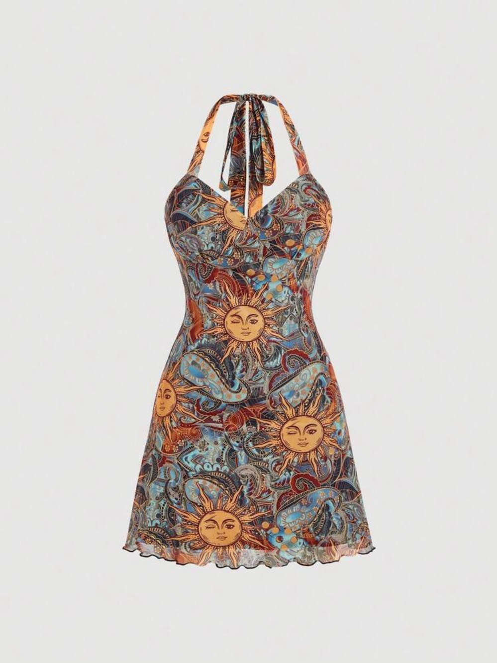 SHEIN MOD Women Bohemian Vintage Printed 70s Hippie Short Dress
